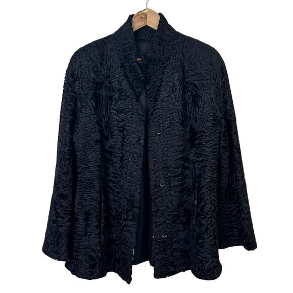 Vintage Made in Greece Size 10 Karakul Lamb Real Fur Black Coat Ovis Aries - Picture 1 of 13